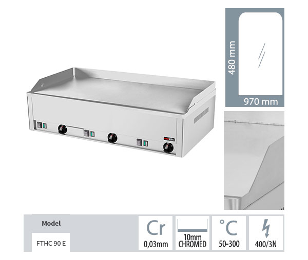 Gratar Fry-top electric cromat neted 480x970 mm, 990x540x220 mm, 9 kW, FTHC90E [3]