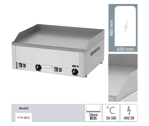 Gratar Fry-top electric neted 480x650 mm, 660x540x220 mm, 6 kW, FTH60E [2]