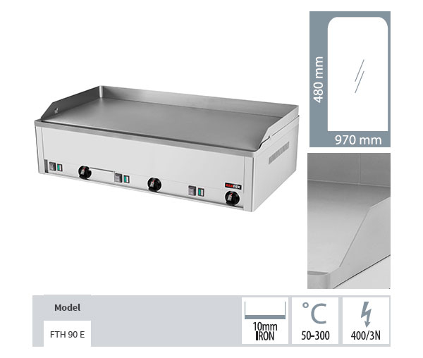 Gratar Fry-top electric neted 480x970 mm, 990x540x220 mm, 9 kW, FTH90E [3]