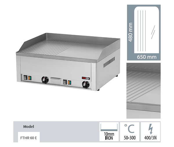 Gratar Fry-top electric neted-striat 480x650 mm, 660x540x220 mm, 6 kW FTHR60E [3]