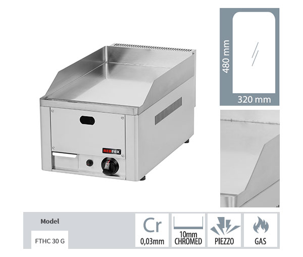 Gratar Fry-top gaz cromat neted 480x650 mm, 660x600x220 mm, 8 kW, FTHC60G [3]