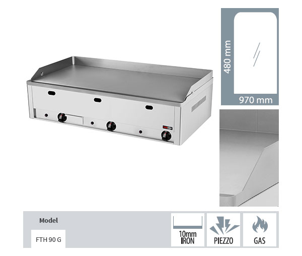 Gratar Fry-top gaz cromat neted 480x970 mm, 990x540x220 mm, 12 kW, FTH90G [3]