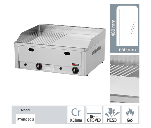 Gratar Fry-top gaz cromat neted-striat 480x650 mm, 660x600x220 mm, 8 kW, FTHRC60G [2]