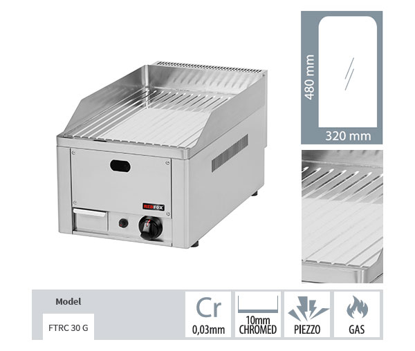 Gratar Fry-top gaz cromat striat 480x320 mm, 330x600x290 mm, 4 kW, FTRC30G [3]