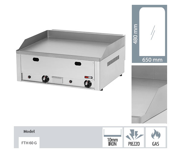 Gratar Fry-top gaz neted 480x650 mm, 660x600x220 mm, 8 kW, linia 600, FTH60G [2]