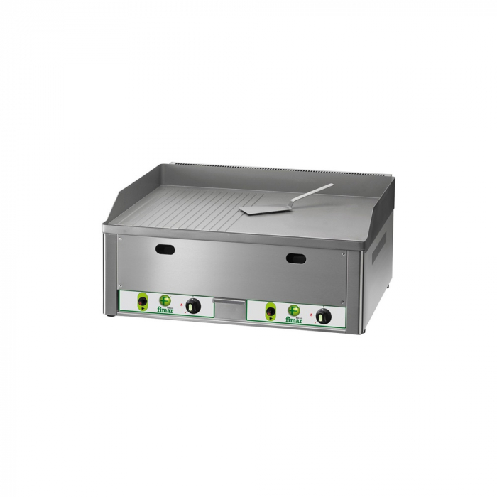 Gratar fry-top pe gaz cromat cu suprafata mixta neted-striat, 650×480 mm, 8 kW, FRY2LRMC [1]