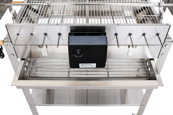 Gratar 660x355 mm pe carbuni cu 10 frigarui si protap rotisor electric din inox pentru pui BSG-90SG [6]