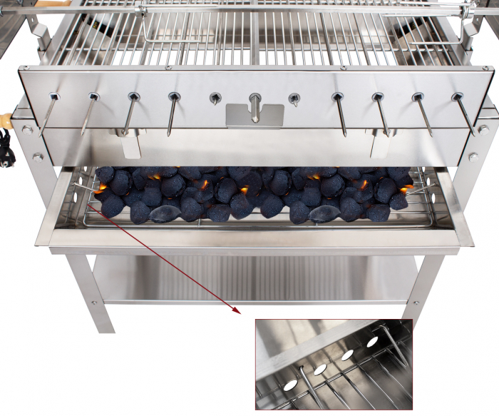 Gratar 660x355 mm pe carbuni cu 10 frigarui si protap rotisor electric din inox pentru pui BSG-90SG [8]