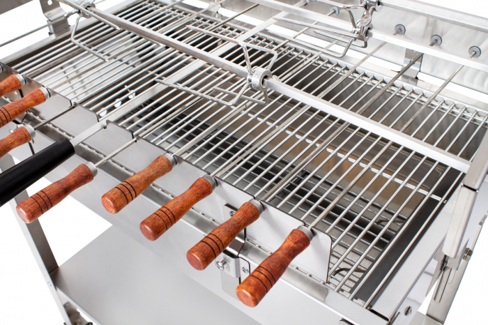 Gratar 660x355 mm pe carbuni cu 10 frigarui si protap rotisor electric din inox pentru pui BSG-90SG [5]