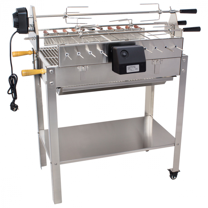 Gratar 660x355 mm pe carbuni cu 10 frigarui si protap rotisor electric din inox pentru pui BSG-90SG [2]