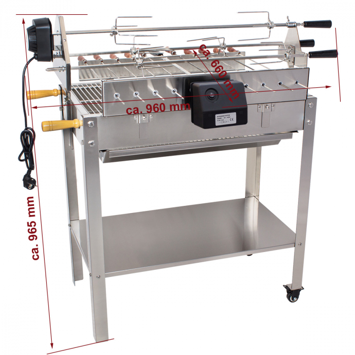 Gratar 660x355 mm pe carbuni cu 10 frigarui si protap rotisor electric din inox pentru pui BSG-90SG [7]