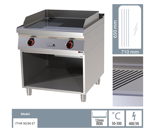 Grill electric Fry-top mixt 650x710 mm cu suport, 12 kW, linia 900, FTHR90/80E [2]