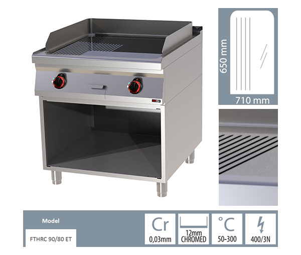 Grill Fry-top electric cromat mixta 650x710 mm cu suport, 12 kW, linia 900, FTHRC90/80E [2]