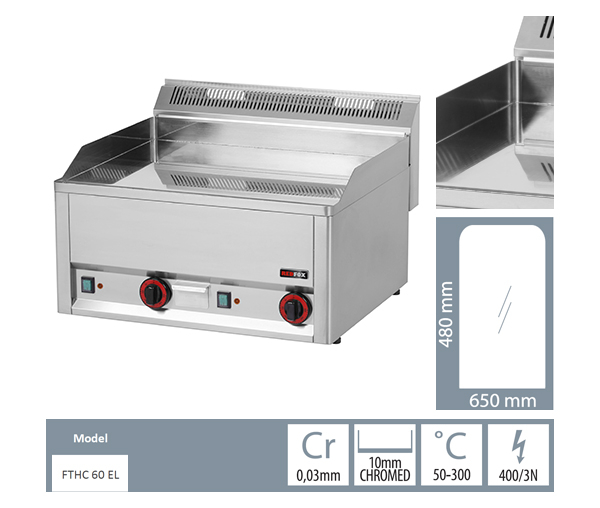 Grill Fry-top electric cromat neted 480x650 mm, linia 600, FTHC60EL [2]