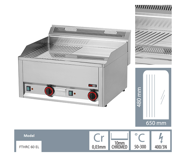 Grill Fry-top electric cromat neted-striat, 6 kW, 480x650 mm, linia 600, FTHRC60EL [2]