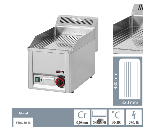 Grill Fry-top electric cromat striat 480x320 mm, 3 kW, linia 600, FTRC30EL [2]