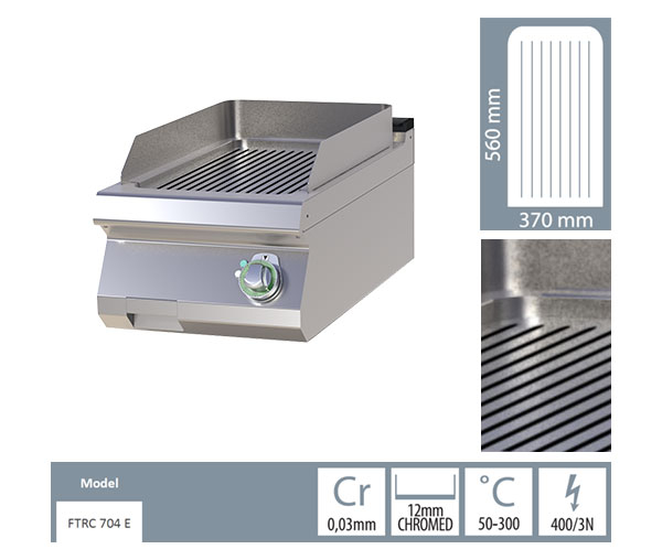 Grill Fry-top electric cromat striat 560x370 mm de banc, 4,5 kW, linia 700, FTRC704E [2]