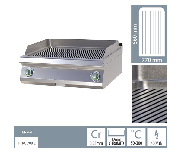 Grill Fry-top electric cromat striat 560x770 mm de banc, 9 kW, linia 700, FTRC708E [2]