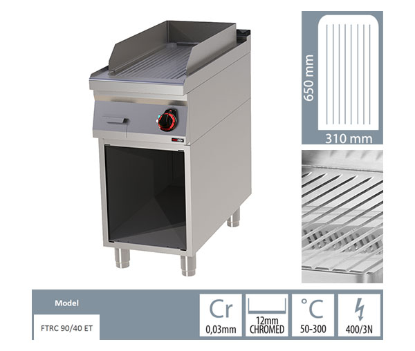 Grill Fry-top electric cromat striat 650x310 mm cu suport, 6 kW, linia 900, FTRC90/40E [2]