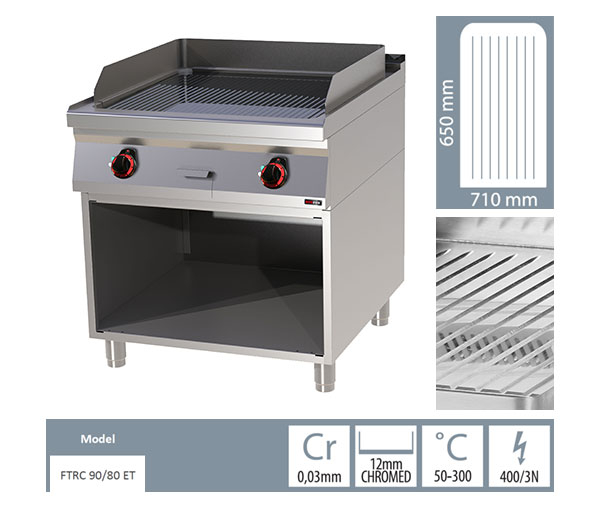 Grill Fry-top electric cromat striat 650?710 mm cu suport, 12 kW, linia 900, FTRC90/80E [2]
