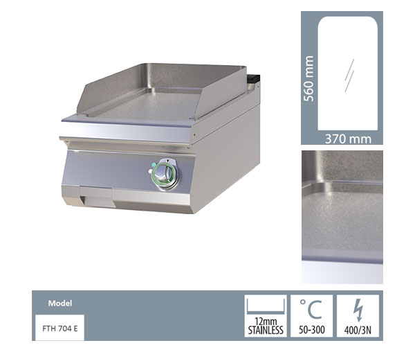 Grill Fry-top electric neted 560x370 mm de banc, 4,5 kW, linia 700, FTH704E [2]