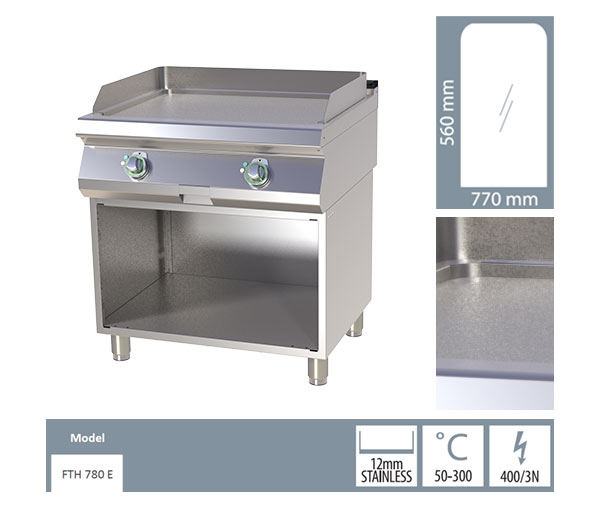 Grill Fry-top electric neted 560x770 mm cu suport, 9 kW, linia 700, FTH780E [2]