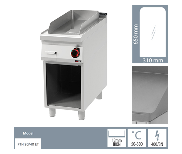 Grill Fry-top electric neted 650x310 mm cu suport, 6 kW, linia 900, FTH90/40E [2]