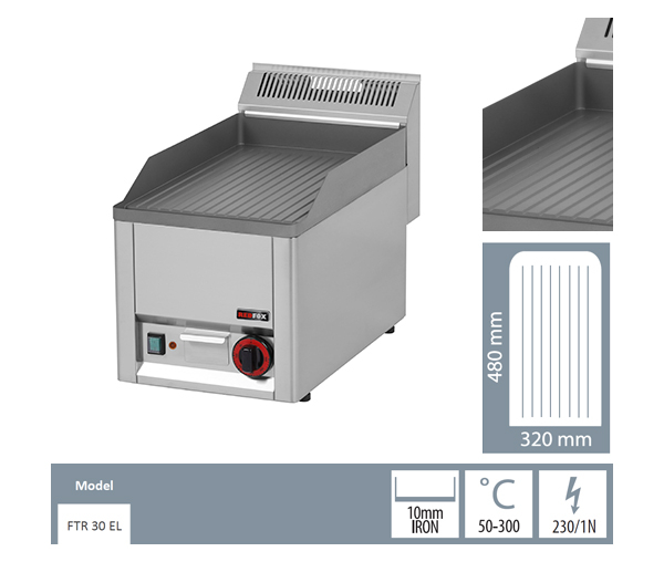 Grill Fry-top electric striat 480x320 mm, 3 kW, linia 600, FTR30EL [2]