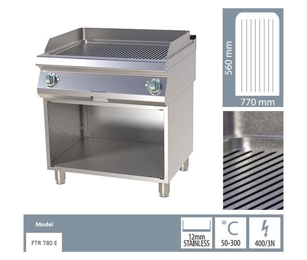 Grill Fry-top electric striat 560x770 mm cu suport, 9 kW, linia 700, FTR780E [2]