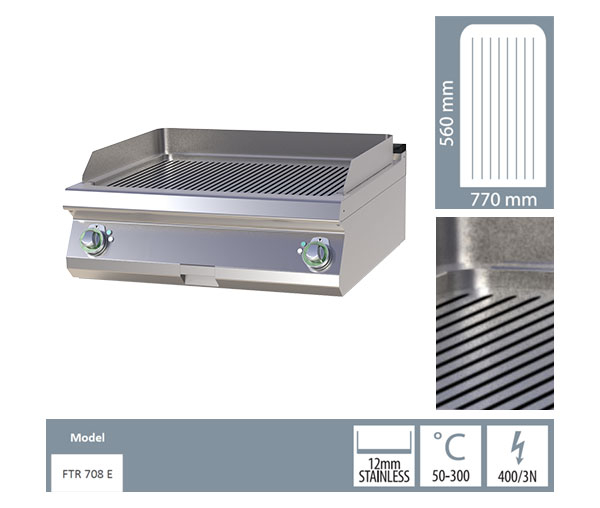 Grill Fry-top electric striat 560x770 mm de banc, 9 kW, linia 700, FTR708E [2]