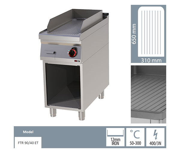Grill Fry-top electric striat 650x310 mm cu suport, 6 kW, linia 900, FTR90/40E [2]