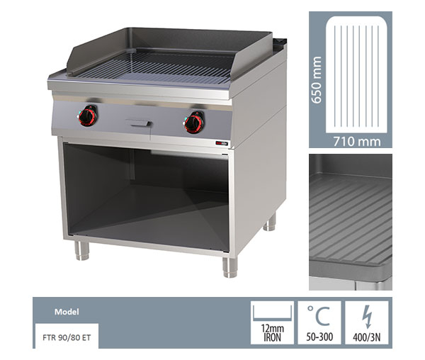 Grill Fry-top electric striat 650x710 mm cu suport, 12 kW, linia 900, FTR90/80E [2]