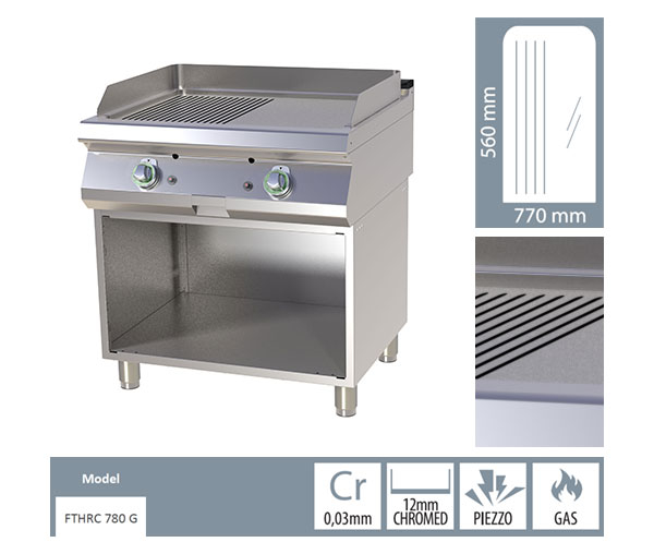 Grill Fry-top gaz cromat mixt 560x770 mm cu suport, 14 kW, linia 700, FTHRC780G [2]
