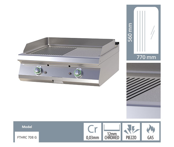 Grill Fry-top gaz cromat mixt 560x770 mm de banc, 14 kW, linia 700, FTHRC708G [2]