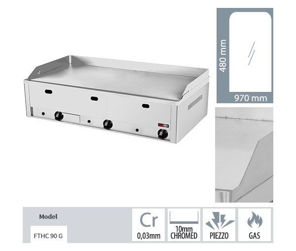 Grill Fry-top gaz cromat neted 480x970 mm, 990x540x220 mm, 12 kW, FTHC90G [2]