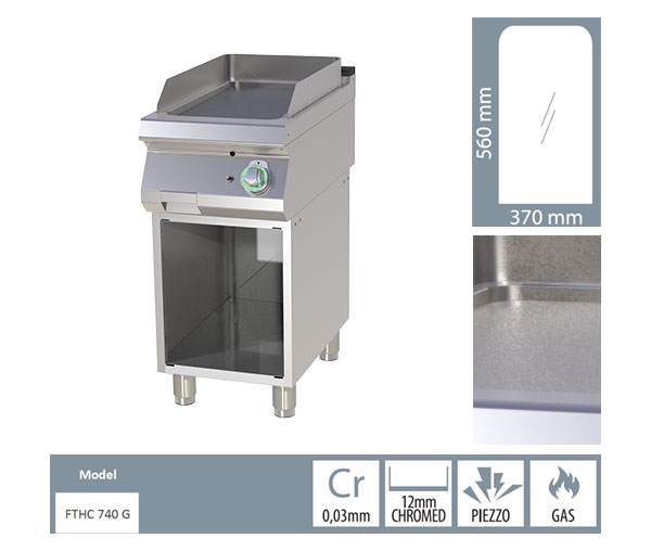 Grill Fry-top gaz cromat neted 560x370 mm cu suport, 7 kW, linia 700, FTHC740G [2]