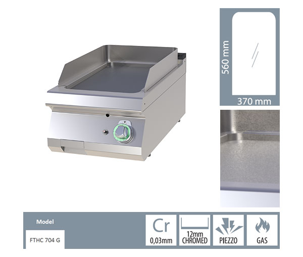 Grill Fry-top gaz cromat neted 560x370 mm de banc, 7 kW, linia 700, FTHC704G [2]
