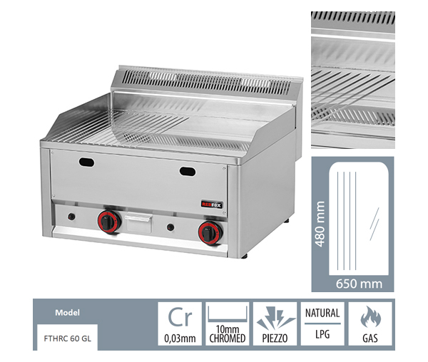 Grill Fry-top gaz cromat neted-striat 480x650 mm, 660x600x290 mm, 8 kW, FTHRC60GL [5]