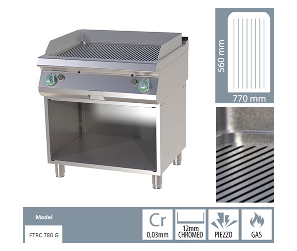 Grill Fry-top gaz cromat striat 560x770 mm cu suport, 14 kW, linia 700, FTRC780G [2]