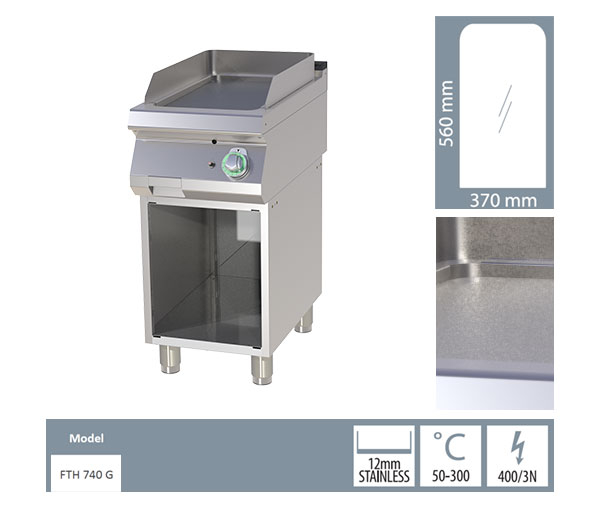 Grill Fry-top gaz neted 560x370 mm cu suport, 7 kW, linia 700, FTH740G [2]