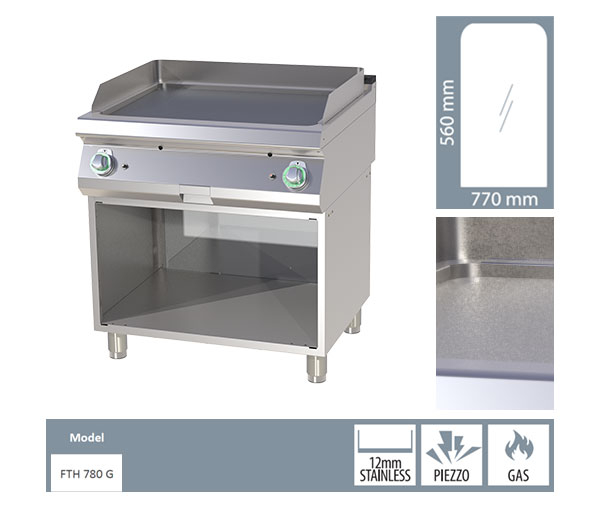Grill Fry-top gaz neted 560x770 mm cu suport, 14 kW, linia 700, FTH780G [2]