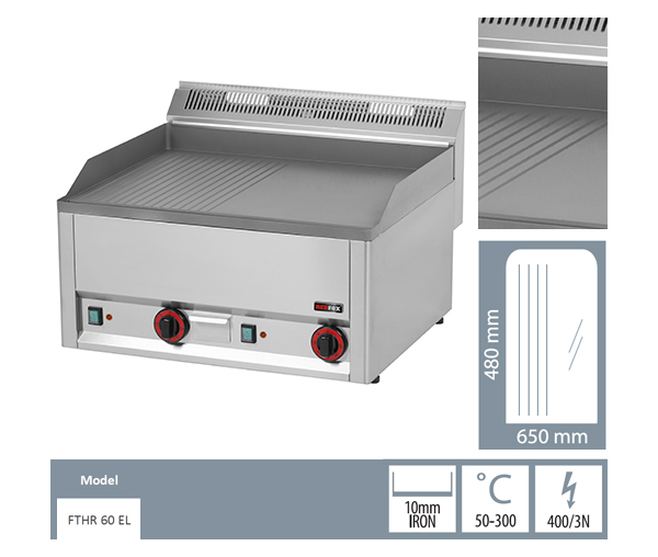 Grill Fry-top gaz neted-striat 480x650 mm, linia 600, FTHR60GL [2]