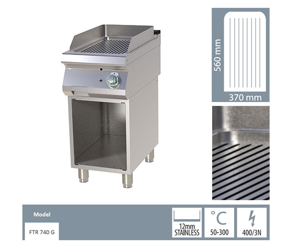 Grill Fry-top gaz striat 560x370 mm cu suport, 7 kW, linia 700, FTR740G [2]