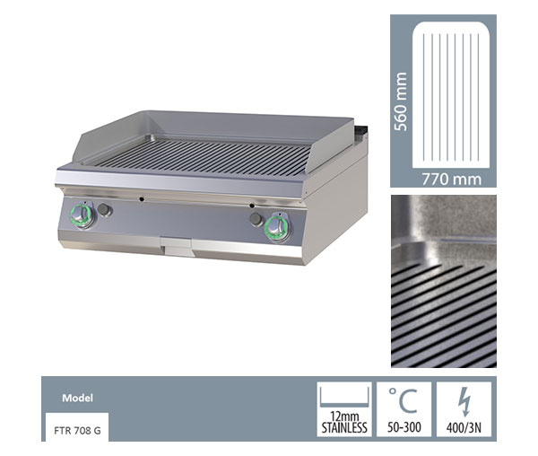 Grill Fry-top gaz striat 560x770 mm de banc, 14 kW, linia 700, FTR708G [2]