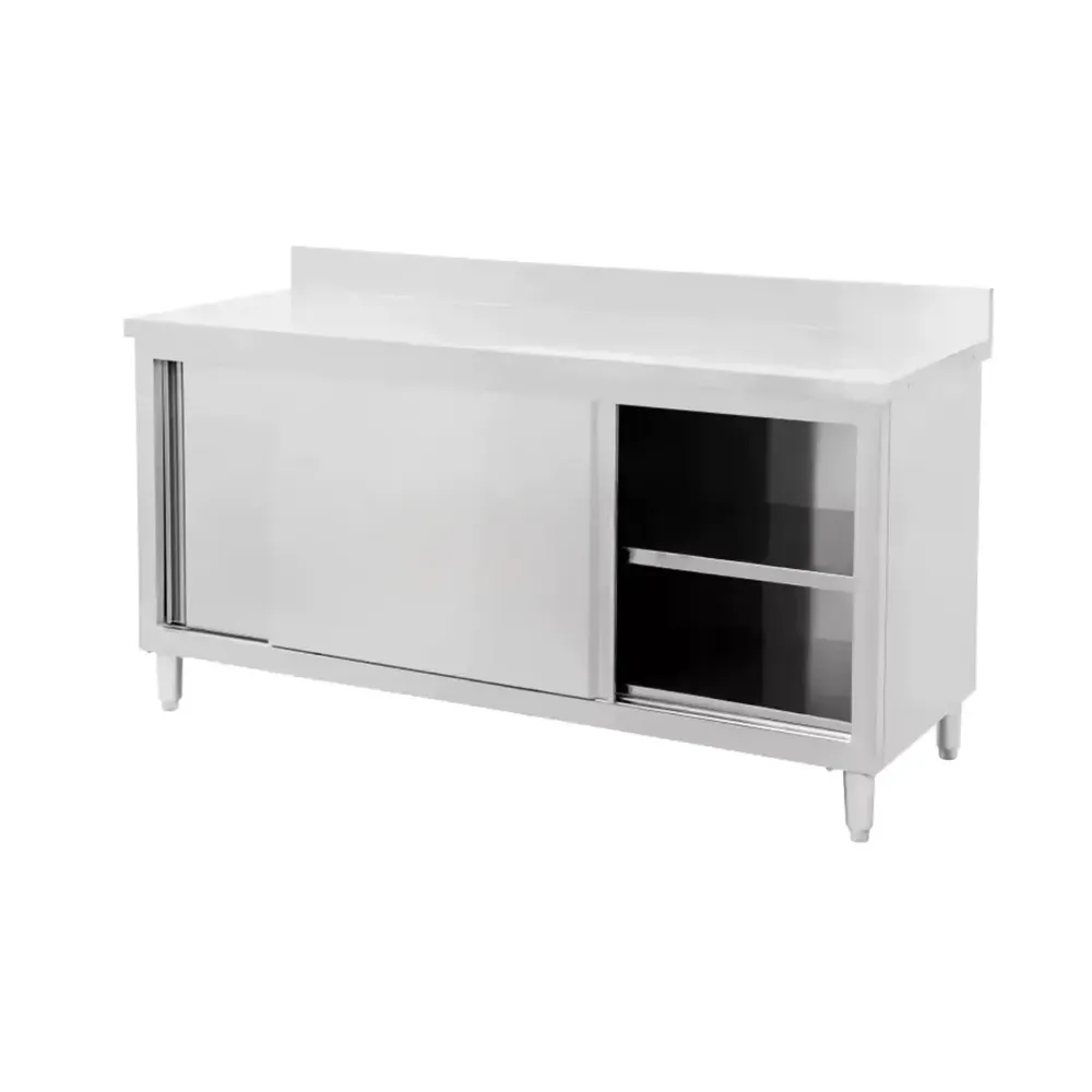 Masa de lucru inox cu dulap 140x70 cm cu 2 polite si usi culisante [1]