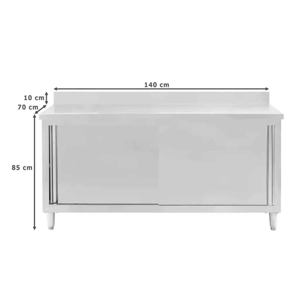 Masa de lucru inox cu dulap 140x70 cm cu 2 polite si usi culisante [4]