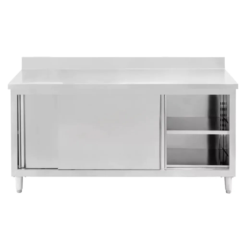 Masa de lucru inox cu dulap 140x70 cm cu 2 polite si usi culisante [2]