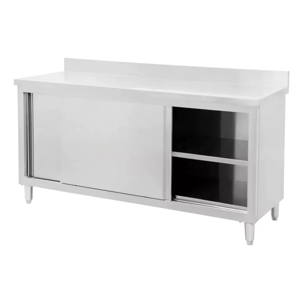 Masa de lucru inox cu dulap 150x70 cm cu 2 polite si 2 usi culisante [2]
