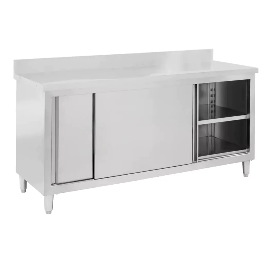 Masa de lucru inox cu dulap 150x70 cm cu 2 polite si 2 usi culisante [7]