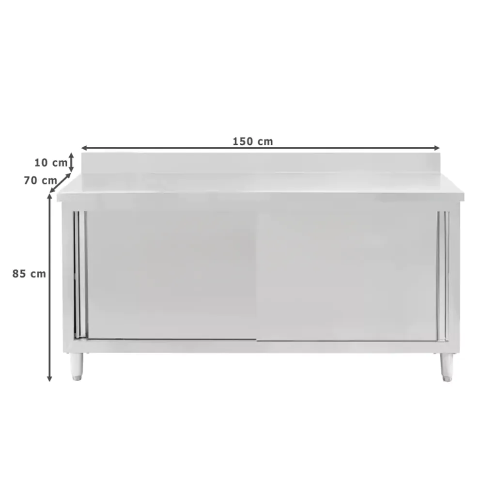 Masa de lucru inox cu dulap 150x70 cm cu 2 polite si 2 usi culisante [4]